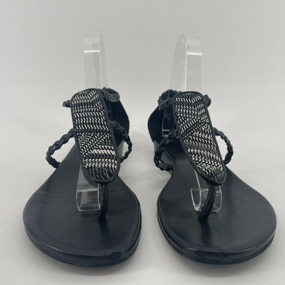 Cole Haan Thong Sandal Women's 7.5 B Black‎ Abbe Woven Braided Artsy Boho